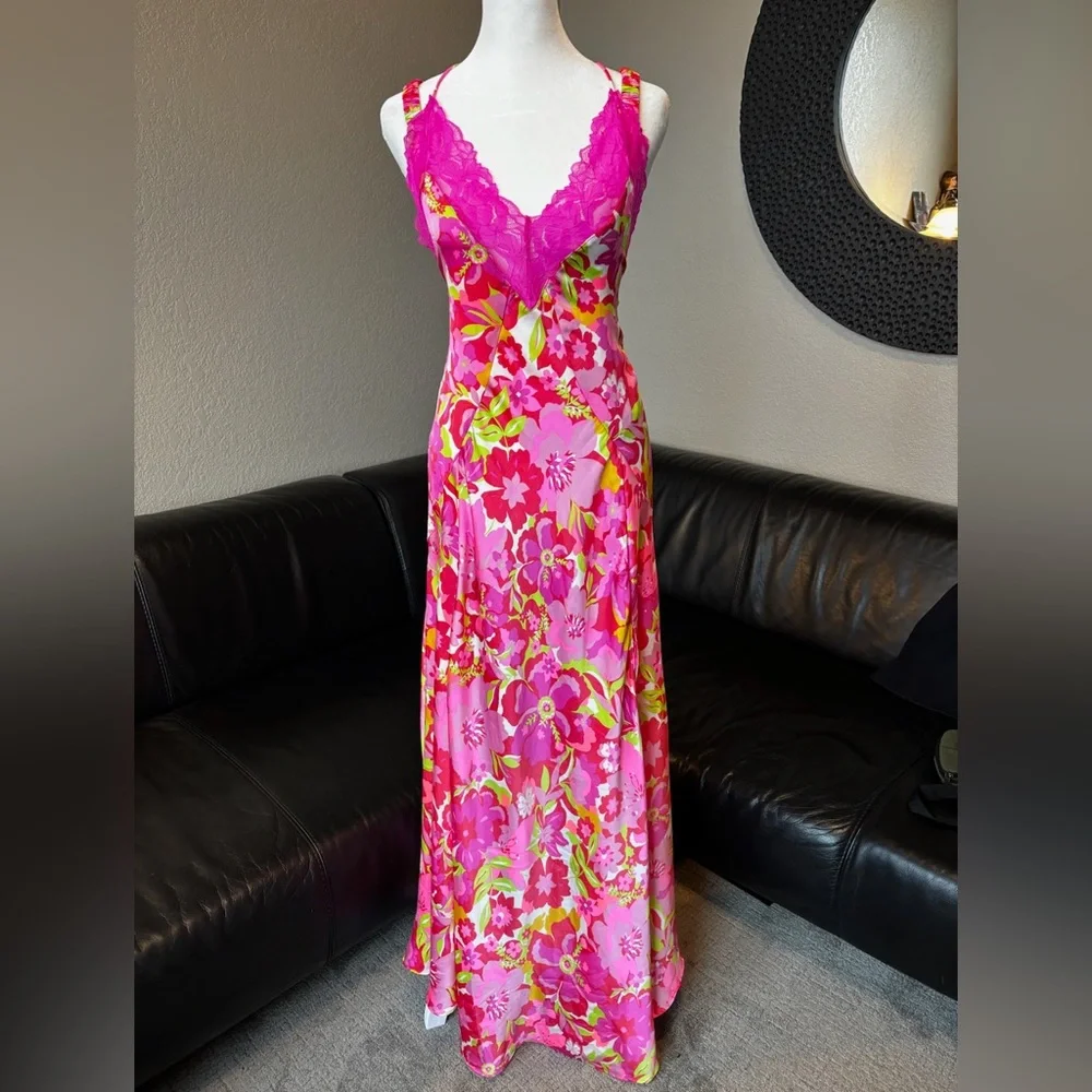 Free People All A Bloom Floral Maxi Dress NWOT Neon Pop Floral small